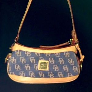 Dooney & Bourke Small Vintage Denim Monogram Mimi Bag w/Brass Duck Key Fob